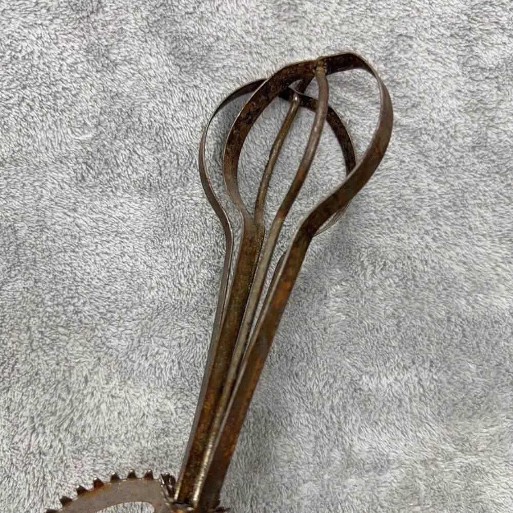Vintage A & J Red Handle Egg Beater Hand Mixer Made in America Steel Works 1923